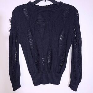 Catherine Malandrino Sweater Women's Size M Black Baby Alpaca Distressed Knit